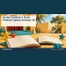 Aruba Children’s Book Festival Opens October 30 Conceptual editorial illustration: Open blank children’s books with colorful paper stars and a small unmarked theatre curtain in a courtyard setting, joyful yellow and turquoise, low angle. No lettering, people, real venue or copyrighted characters. Not a photograph of the actual event, people or location.