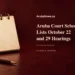 Aruba Court Schedule Lists October 22 and 29 Hearings Conceptual editorial illustration of a blank desktop calendar and pencil on burgundy, with the Aruba court schedule headline and October 22 and 29 dates; not an actual court docket.
