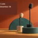 Conceptual editorial illustration of three unbranded miniature microphones and colorful rhythm forms on an ochre stage-like tabletop, with the article headline and ArubaNews.ca branding.