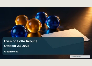 Conceptual editorial illustration of minimal cobalt-blue and amber unnumbered lottery balls on a dark midnight table with a blank paper slip, low oblique perspective, clean negative space, no numbers or logos; not a documentary photograph.