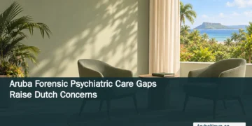 Editorial illustration of two empty consultation chairs in a calm, sunlit Caribbean room; no real clinic or patients are depicted.