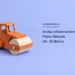 Conceptual editorial illustration of an orange and cream cardstock road-roller model on a lavender-blue surface, with the headline Aruba Infrastructure Plans Allocate Afl. 15 Million and ArubaNews.ca branding.