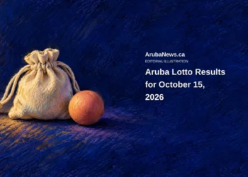 Conceptual oil-pastel illustration of a closed cream drawstring pouch and an unmarked coral wooden sphere on cobalt blue; not official lottery equipment or draw evidence.