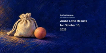 Conceptual oil-pastel illustration of a closed cream drawstring pouch and an unmarked coral wooden sphere on cobalt blue; not official lottery equipment or draw evidence.