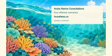 Conceptual editorial illustration of Caribbean coral, fish and turquoise water; not a map of proposed marine protected areas.
