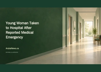 Conceptual editorial illustration of an empty healthcare corridor and chair; not a photograph of the patient or emergency response.