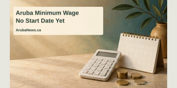 Conceptual editorial illustration of a blank calculator, calendar and coin discs, representing wage-policy preparations; not an official wage schedule.