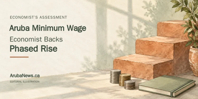 Van Buiren Says Aruba Can Afford a Phased Minimum Wage Rise Conceptual editorial illustration of household budgeting and gradual steps; no real person, currency denomination or forecast data is depicted.