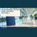 Conceptual editorial illustration: Generic empty airport departure corridor with a blank passport-shaped booklet and abstract translucent data squares in foreground, pale teal and white, geometric perspective, no real passport data, logos, text or official insignia. Not a photograph of the actual event, people or location.