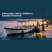 Conceptual editorial illustration: A small generic unmarked utility boat safely moored alongside a quiet maintenance dock, late afternoon light, blue and ochre palette. Not a photograph of the actual people, event or location.