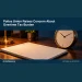 Conceptual editorial illustration: A blank time ledger and an unmarked analogue clock face with hands but no digits on a desk at night, restrained navy and copper palette, intimate side view. Not a photograph of the actual people, event or location.