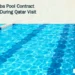Conceptual editorial illustration of turquoise swimming lanes and a pool ladder, with the article headline and ArubaNews.ca branding; not a design of the planned facility.