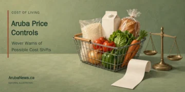 Conceptual editorial illustration of a grocery basket, receipt and everyday food staples, without real product brands or prices.