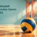 Conceptual editorial illustration of a volleyball beside an indoor court net, with the championship opening headline and ArubaNews.ca branding.