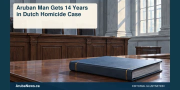 Conceptual editorial illustration: Somber conceptual editorial photograph of an empty anonymous European courtroom bench with a closed plain case file, cool daylight, no people, flags, insignia or incident reconstruction