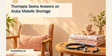 Editorial illustration of a baby blanket, stethoscope and empty maternity-care chair.