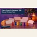 Editorial illustration of a Halloween quiz table with six team tokens and blank cards.