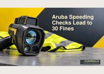 Editorial illustration of an anonymous radar device and high-visibility material; not an actual speeding checkpoint.