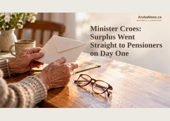 Editorial illustration of an older adult's hand holding a plain envelope beside reading glasses.