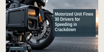 Editorial illustration of an anonymous speed-measurement device and blurred motorcycle wheel; not an actual checkpoint.