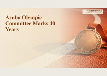 Editorial illustration of an unbranded sports medal beside a white track line.