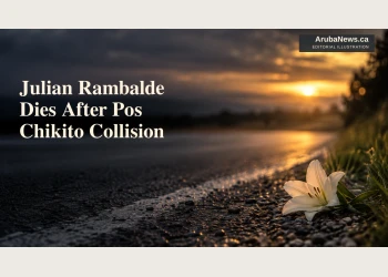 Memorial editorial illustration of a pale flower beside a blurred roadside; not the collision scene.