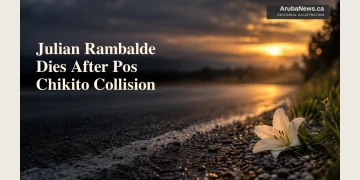 Memorial editorial illustration of a pale flower beside a blurred roadside; not the collision scene.