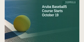 Editorial illustration of a Baseball5 rubber ball beside a painted hard-court line.
