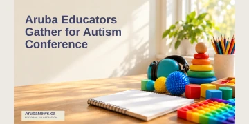 Aruba Educators Gather for Autism Conference Editorial illustration of tactile learning materials on an empty teacher's desk; not the actual autism conference.