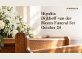 Hipolita Dijkhoff-van der Biezen Funeral Set October 24 Memorial editorial illustration of an empty wooden bench and white flowers; not the actual church.