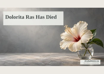 Memorial editorial illustration of a pale hibiscus in a small glass.
