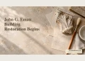 Editorial illustration of conservation tools and a stone fragment; not a photograph of the John G. Eman building.