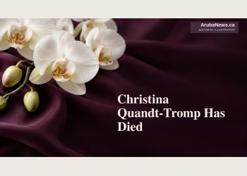 Memorial editorial illustration of white orchids against dark plum fabric.