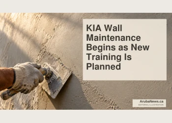 Editorial illustration of a trowel smoothing a plain exterior wall, not the actual KIA premises.