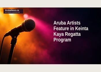 Editorial illustration of a microphone against amber and magenta stage lighting.