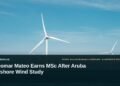 Illustrative stock photo for “Eleomar Mateo Earns MSc After Aruba Offshore Wind Study”: Offshore wind turbines in the North Sea. Photo by Jesse De Meulenaere via Unsplash; not a photograph of the specific event. Headline and ArubaNews.ca branding appear in a lower-third news tile.