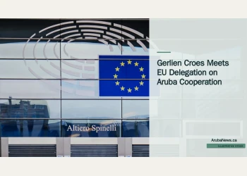 Illustrative stock photograph for “Gerlien Croes Meets EU Delegation on Aruba Cooperation”: European Union flag on building; illustrative cooperation stock, not the delegation. Photograph by Natalie Dunn via Unsplash. This is not a photograph of the specific Aruba news event.