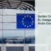 Illustrative stock photograph for “Gerlien Croes Meets EU Delegation on Aruba Cooperation”: European Union flag on building; illustrative cooperation stock, not the delegation. Photograph by Natalie Dunn via Unsplash. This is not a photograph of the specific Aruba news event.