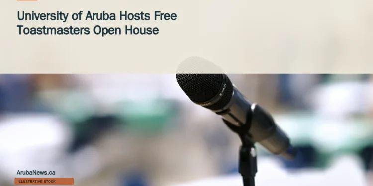 Illustrative stock photograph for “University of Aruba Hosts Free Toastmasters Open House”: Microphone in an empty room; illustrative, not the Toastmasters event. Photograph by Clint Patterson via Unsplash. This is not a photograph of the specific Aruba news event.