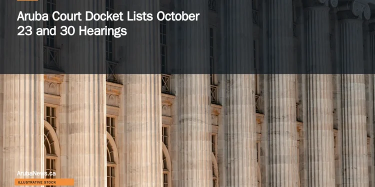 Illustrative stock photograph for “Aruba Court Docket Lists October 23 and 30 Hearings”: a large building with columns and a clock on the front of it Photograph by Colin Lloyd via Unsplash. This is not a photograph of the specific Aruba news event.