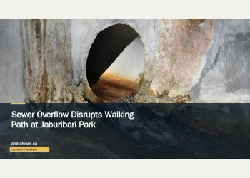 Illustrative stock photograph for “Sewer Overflow Disrupts Walking Path at Jaburibari Park”: Water pipe flowing into a stream; illustrative, not Jaburibari Park. Photograph by Abdullah Wafiyy via Unsplash. This is not a photograph of the specific Aruba news event.