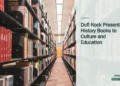 Illustrative stock photograph for “Dufi Kock Presents History Books to Culture and Education”: a long row of books in a library Photograph by Zetong Li via Unsplash. This is not a photograph of the specific Aruba news event.