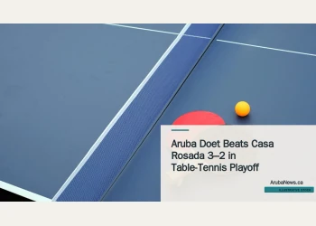Illustrative stock photograph for “Aruba Doet Beats Casa Rosada 3–2 in Table-Tennis Playoff”: two ping pong paddles and a ping pong ball on a blue table Photograph by Inkiipow via Unsplash. This is not a photograph of the specific Aruba news event.