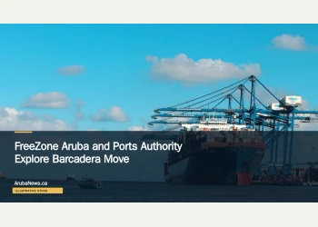 Illustrative stock photograph for “FreeZone Aruba and Ports Authority Explore Barcadera Move”: Container carrier waiting to take off. Hai Phong International Container Terminal (HICT), Vietnam (Jully 2022) Photograph by Nathan Cima via Unsplash. This is not a photograph of the specific Aruba news event.