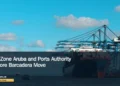 Illustrative stock photograph for “FreeZone Aruba and Ports Authority Explore Barcadera Move”: Container carrier waiting to take off. Hai Phong International Container Terminal (HICT), Vietnam (Jully 2022) Photograph by Nathan Cima via Unsplash. This is not a photograph of the specific Aruba news event.