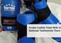 Taekwondo sparring equipment in a dojang; illustrative file photo, not the Aruba or US team training session.