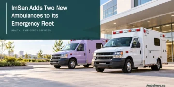 Conceptual editorial illustration of two generic ambulances, one lavender; not a photograph or exact reproduction of ImSan’s new vehicles.