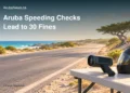 Aruba Speeding Checks Lead to 30 Fines Conceptual editorial illustration of a roadside speed-monitoring device beside a sunlit Aruba road; not a photograph of the reported police operation.