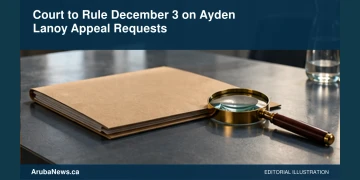 Conceptual editorial illustration: Closed plain legal folder and an unbranded magnifying glass on an empty generic hearing table, cool slate and cream, restrained side lighting; no actual courtroom, evidence, people, weapons, text, seals or logos. Not a photograph of the reported people or event.