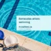 RBC Renews Support for Barracudas Artistic Swimming Club Conceptual editorial illustration; an empty competition swimming pool with concentric ripples and two plain swim caps beside the water, overhead architectural composition, vivid aqua and cobalt, bright natural light. Not a documentary image of the reported event.